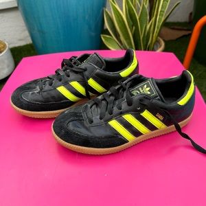 Adidas sambas black with neon green size 5 women’s